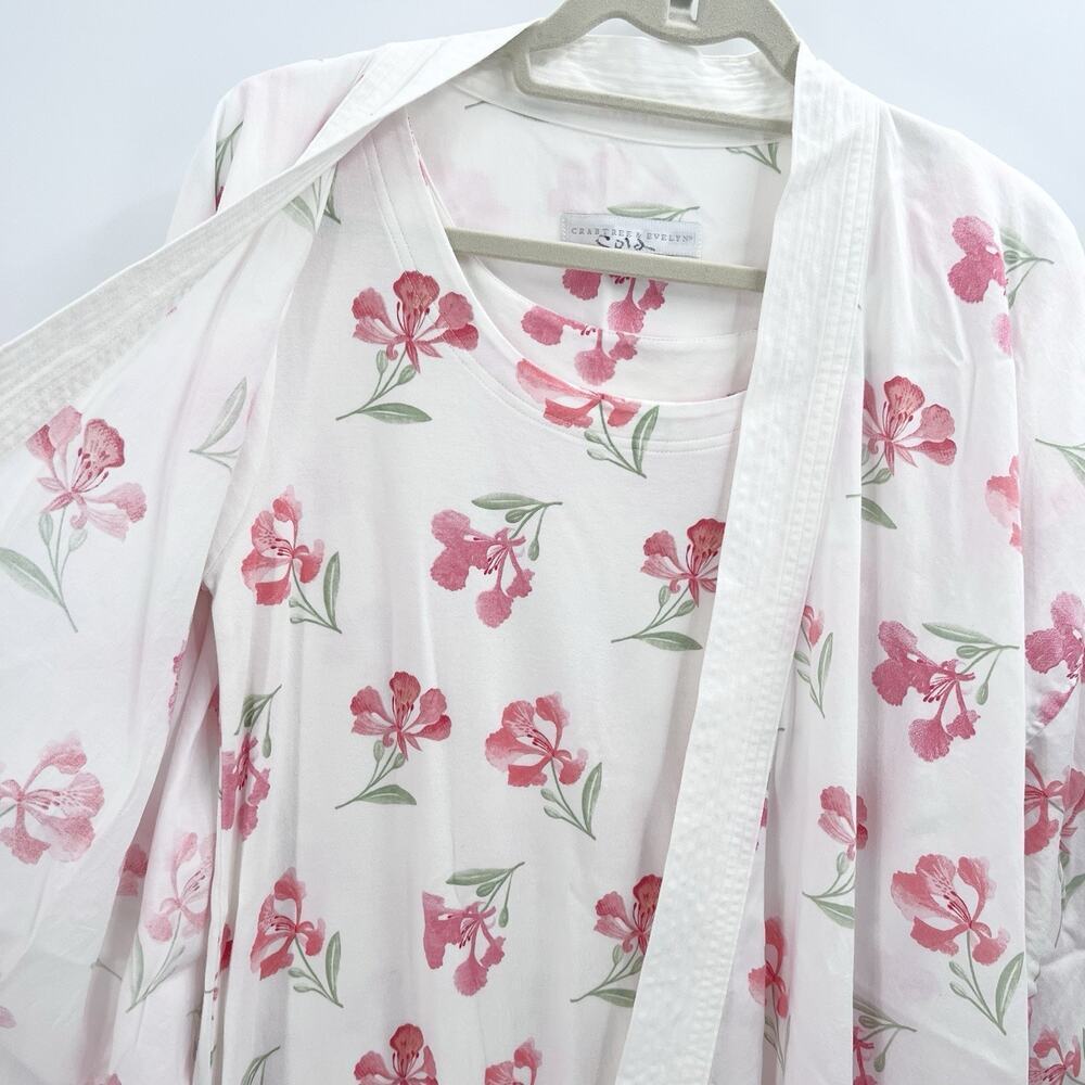 Vintage CRABTREE & EVELYN Long Nightgown Kimono Robe White Pink Floral Medium - Picture 4 of 9